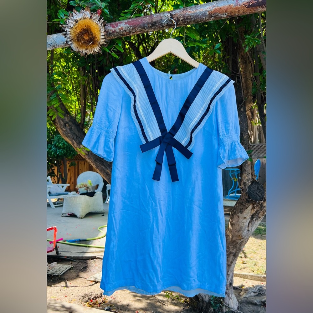 Etam Weekend Blue Dress with Navy Ribbon Detail